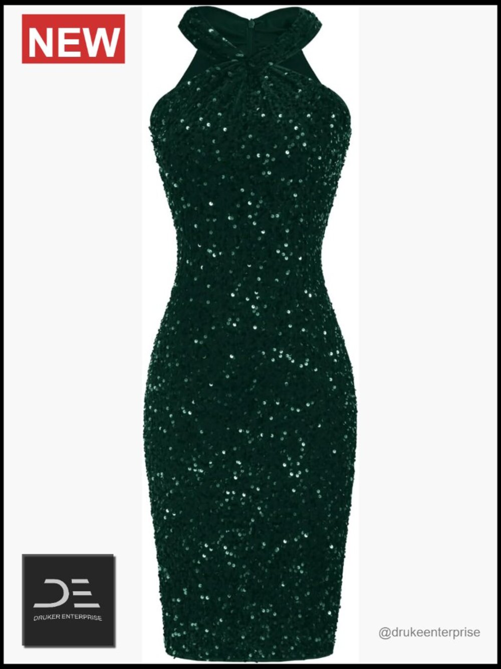 Sequin Dress Bodycon Sleeveless Halter Neck Club Mini Dress Sparkly Glitter